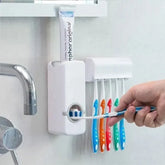 Toothpaste Dispenser and Toothbrush Holder Set, Wall Mounted Automatic Toothpaste Squeezer and Toothbrush Organizer Holder