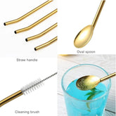 6-Piece Reusable Stainless Steel Straw Spoon Set.