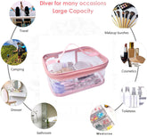 Large Transparent Makeup Organizer with Brush Holder | Waterproof Travel Case