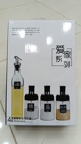 Daisy Glass Spice Set With 3 Spice Jars 180ml And 1 Oil Bottle 750ml
