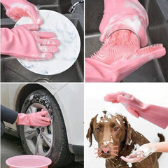 Pair of Silicone Washing Full Finger Gloves For Home & Kitchen (Random Colors)