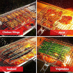 BBQ Stainless Steel Hand Grill Basket | Portable Foldable Handle Grill | Outdoor BBQ Tool for Fish, Chicken & Vegetables
