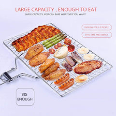 BBQ Stainless Steel Hand Grill Basket | Portable Foldable Handle Grill | Outdoor BBQ Tool for Fish, Chicken & Vegetables