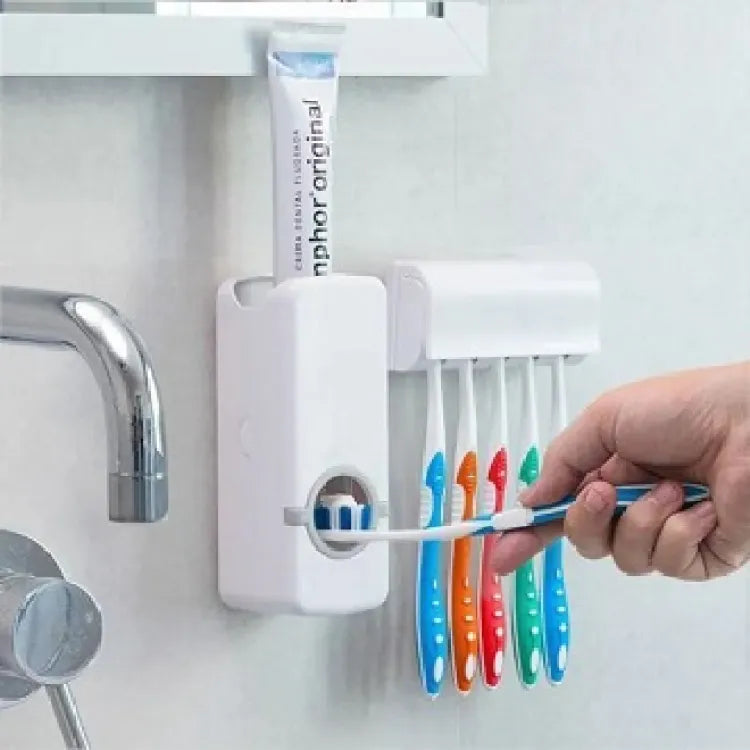 Toothpaste Dispenser and Toothbrush Holder Set, Wall Mounted Automatic Toothpaste Squeezer and Toothbrush Organizer Holder