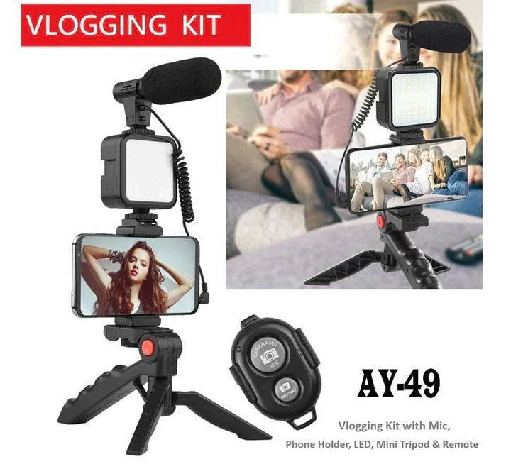 Ay-49 Video Making Kit Vlogging Tripod Triple Band Light.