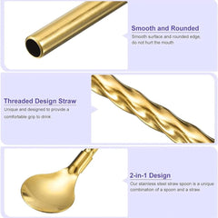 6-Piece Reusable Stainless Steel Straw Spoon Set.