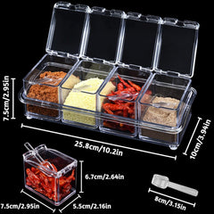 Crystal Seasoning Box With 4 Compartments And Spoons – Transparent Spice Storage Container Set For Kitchen Organization
