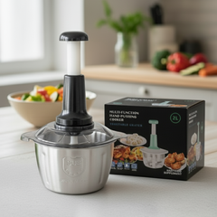 Multi-Function Hand-Pushing Vegetable Grater And Food Processor – 2L Heavy-Duty Metal Body Manual Chopper For Meat, Vegetables, And Baby Food (Random Color)