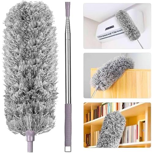 Extendable Microfiber Duster with Flexible Head – Washable & Reusable Long Handle Dust Cleaner for Ceiling Fans, High Ceilings, Blinds, Furniture & Car Interior