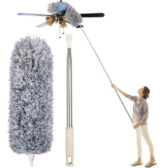 Extendable Microfiber Duster with Flexible Head – Washable & Reusable Long Handle Dust Cleaner for Ceiling Fans, High Ceilings, Blinds, Furniture & Car Interior