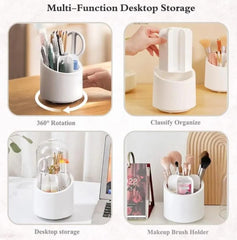 360° Rotating Makeup Brush Storage Box | Desktop Cosmetic Organizer for Brushes, Lipsticks, Eyebrow Pencils & Beauty Tools