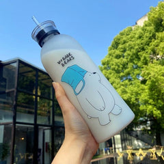 We Bear Panda Water Bottle 1000ml With Two Caps And Straw Durable Design For Daily Hydration And Easy Use