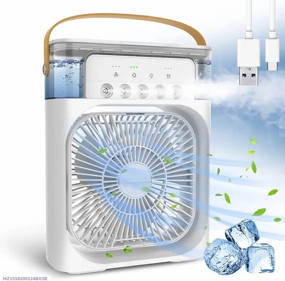 Multi-Function Portable Desktop Air Cooler Fan – High-Velocity Cooling with LED Lighting, Adjustable Speed, and Built-in Humidifier Mist