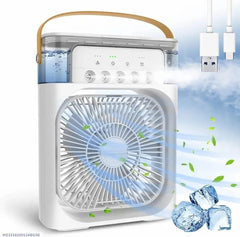 Multi-Function Portable Desktop Air Cooler Fan – High-Velocity Cooling with LED Lighting, Adjustable Speed, and Built-in Humidifier Mist