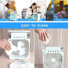 Multi-Function Portable Desktop Air Cooler Fan – High-Velocity Cooling with LED Lighting, Adjustable Speed, and Built-in Humidifier Mist
