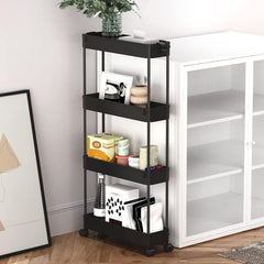 4 Tier Slim Storage Cart with Wheels | Rolling Utility Organizer for Kitchen, Bathroom, Laundry, Office &amp; Bedroom | Space Saving Slide-Out Storage Rack