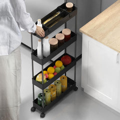 4 Tier Slim Storage Cart with Wheels | Rolling Utility Organizer for Kitchen, Bathroom, Laundry, Office &amp; Bedroom | Space Saving Slide-Out Storage Rack