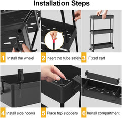 4 Tier Slim Storage Cart with Wheels | Rolling Utility Organizer for Kitchen, Bathroom, Laundry, Office &amp; Bedroom | Space Saving Slide-Out Storage Rack