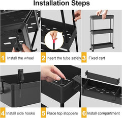 4 Tier Slim Storage Cart with Wheels | Rolling Utility Organizer for Kitchen, Bathroom, Laundry, Office &amp; Bedroom | Space Saving Slide-Out Storage Rack