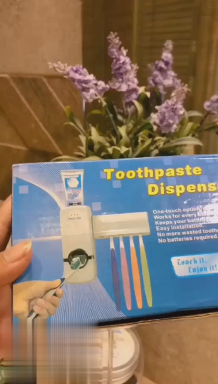 Toothpaste Dispenser and Toothbrush Holder Set, Wall Mounted Automatic Toothpaste Squeezer and Toothbrush Organizer Holder