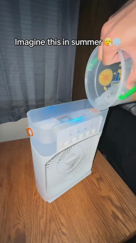 Multi-Function Portable Desktop Air Cooler Fan – High-Velocity Cooling with LED Lighting, Adjustable Speed, and Built-in Humidifier Mist